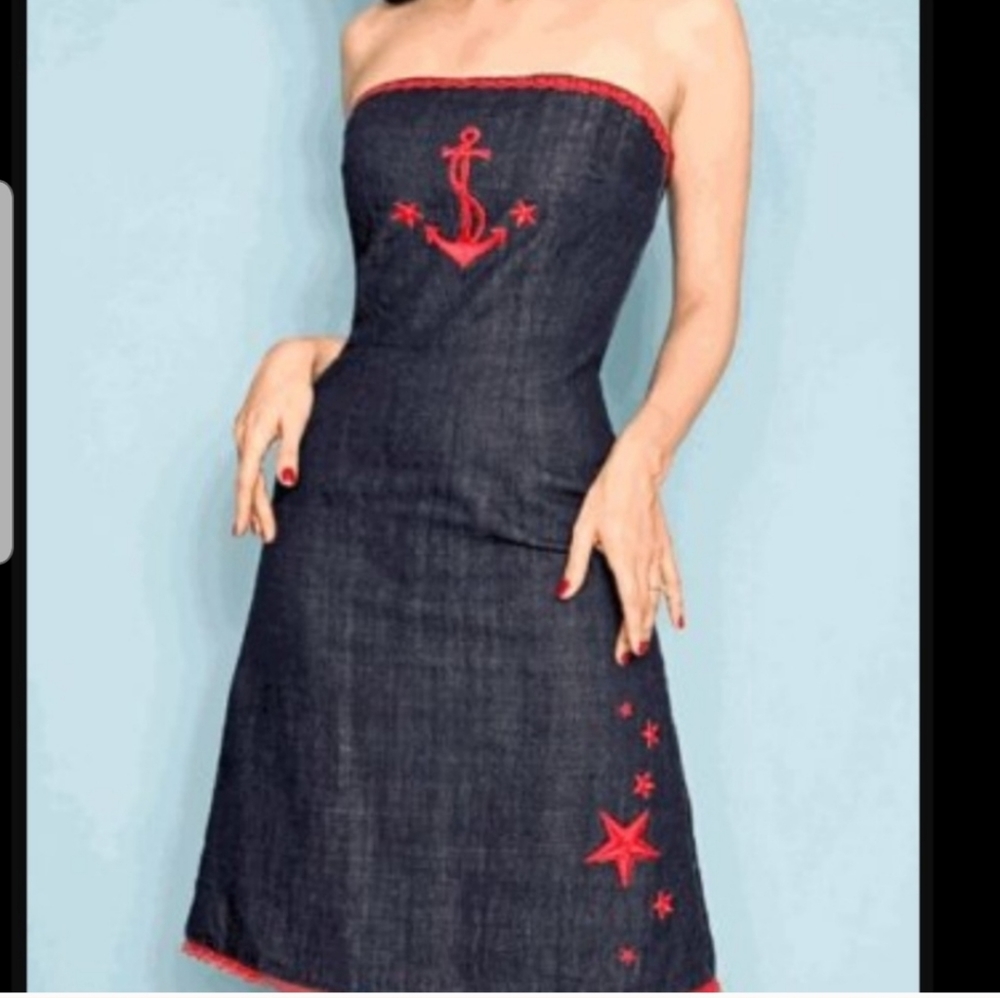 Mode Merr L denim anchor sun dress pinup vlv